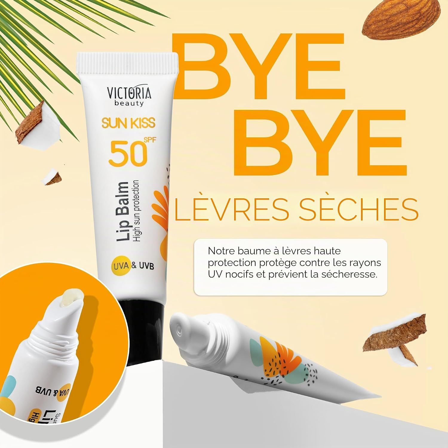 Victoria Beauty Sun Kiss SPF 50 Baume à lèvres haute protection UVA/UVB.