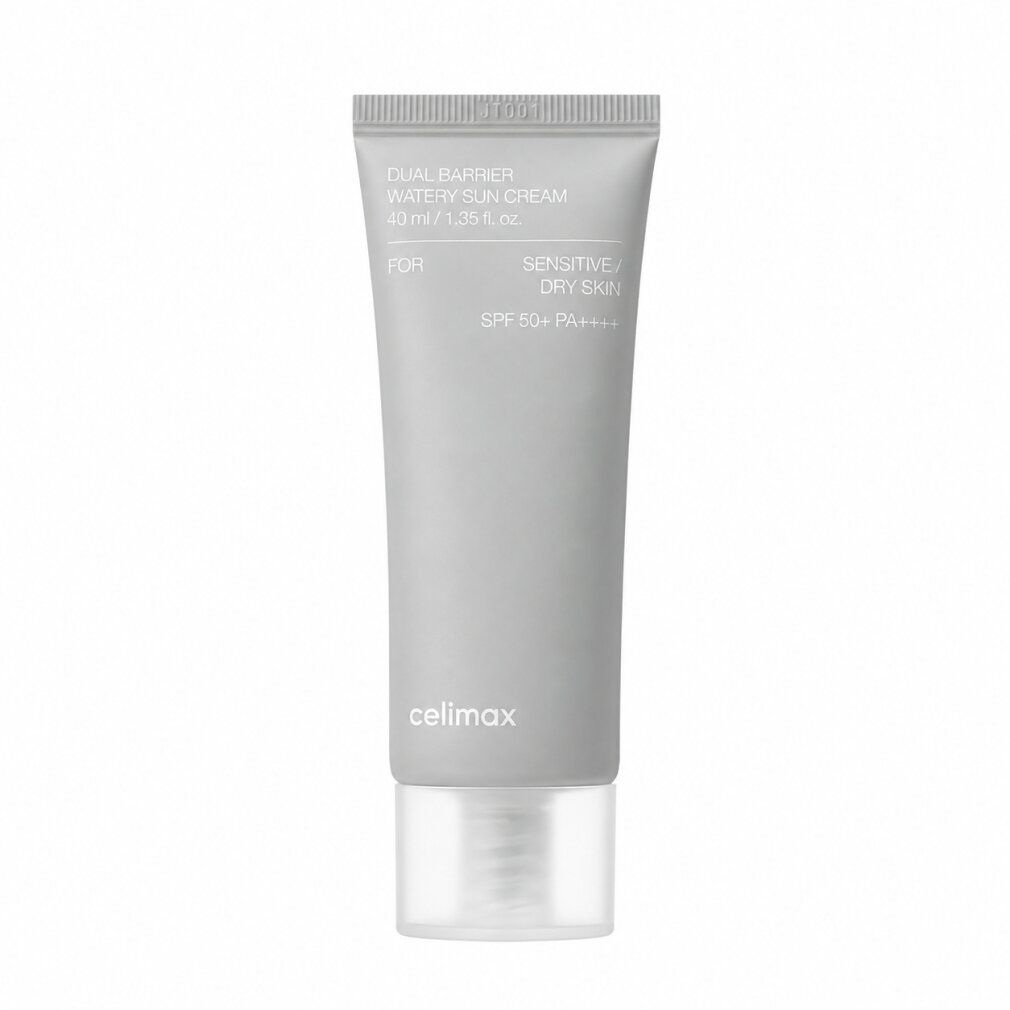 Tube Celimax Dual Barrier Watery Sun Cream, SPF 50+ PA++++, pour peaux sensibles/sèches.