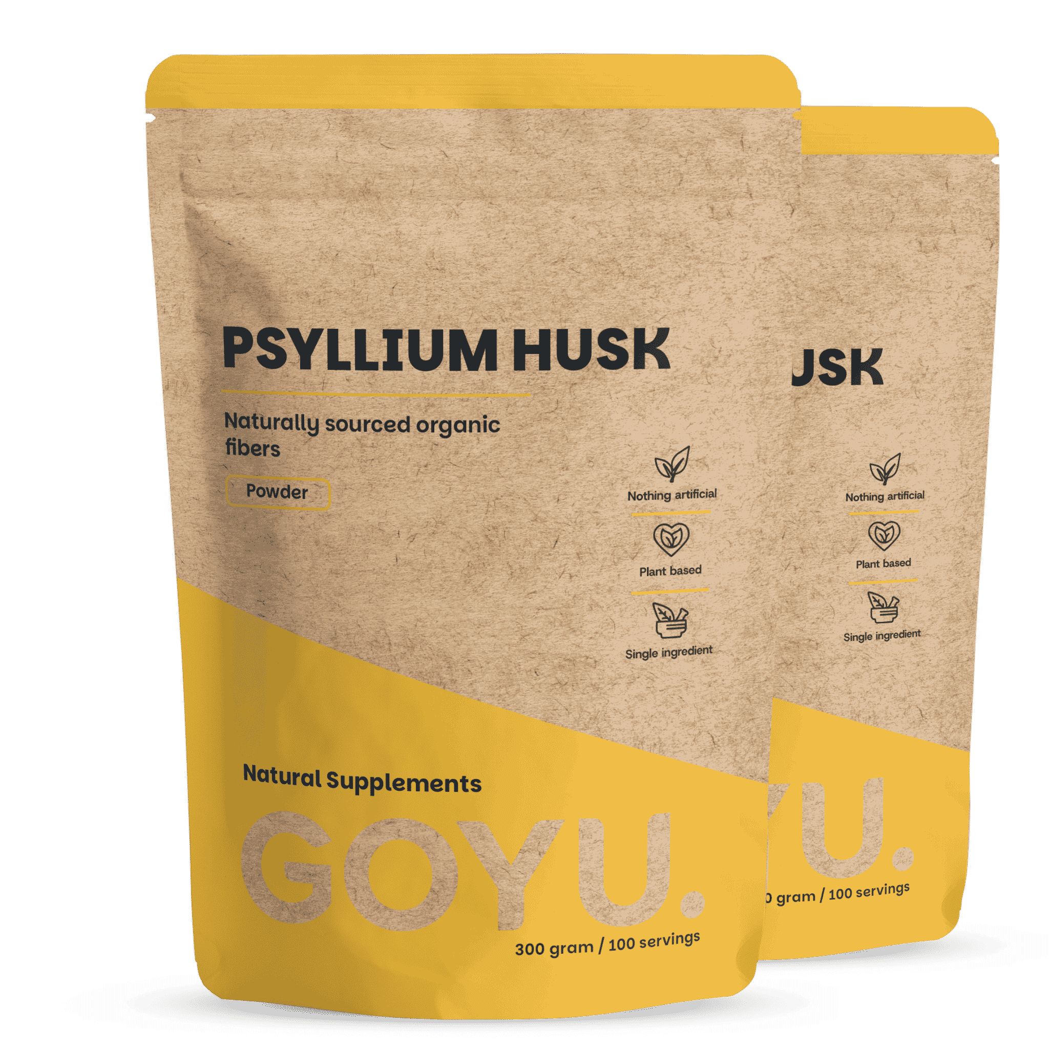 Deux paquets de poudre GOYU Psyllium Husk, fibres d'origine naturelle, 300g.