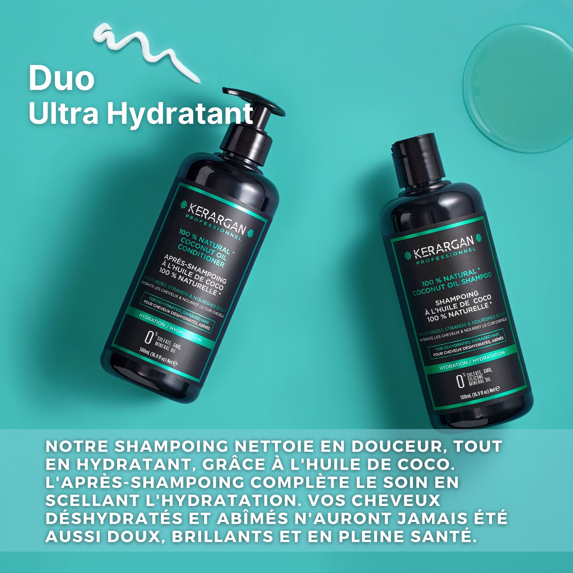 Kerargan - Duo Hydratant Shampoing & Après-Shampoing à l'Huile de Coco