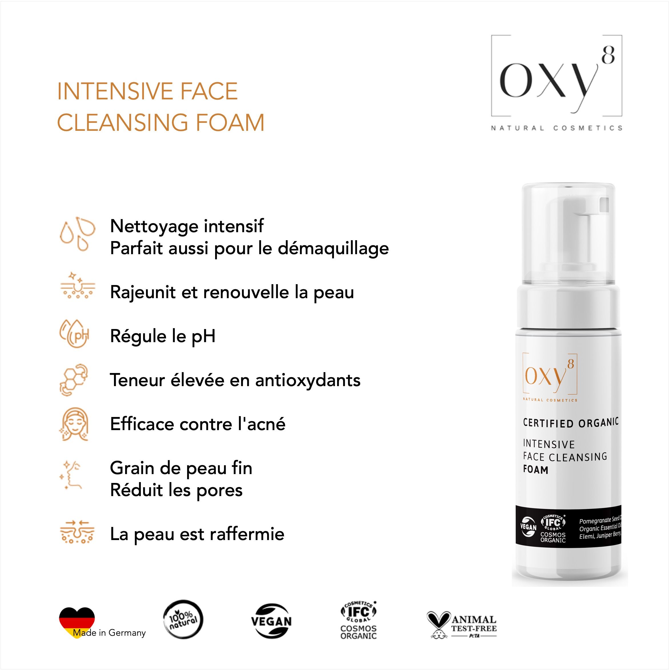 oxy8 Natural Cosmetics INTENSIVE FACE CLEANSING FOAM – Mousse nettoyante  Set économique de 2 pièces
