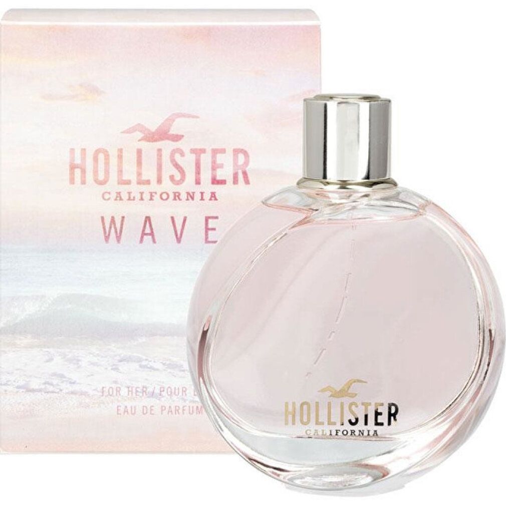 Flacon Hollister Wave Eau de Parfum et sa boîte avec motif de vagues.