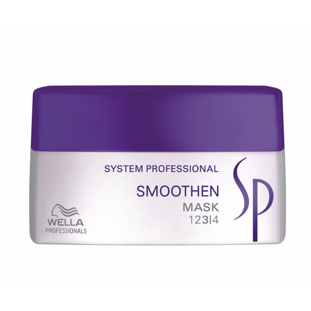 Pot met paarse deksel. Opschrift: System Professional Smoothen Mask 12314. Logo van Wella Professionals.