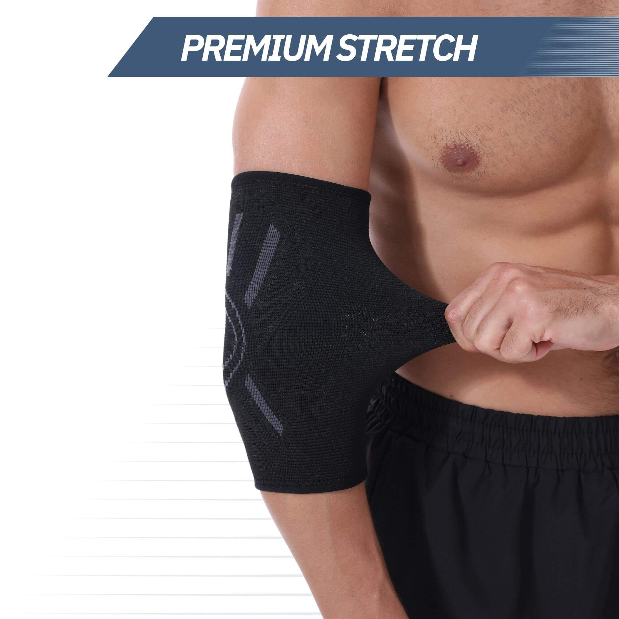 Genouillère noire en tissu avec accents gris, portée par un homme.