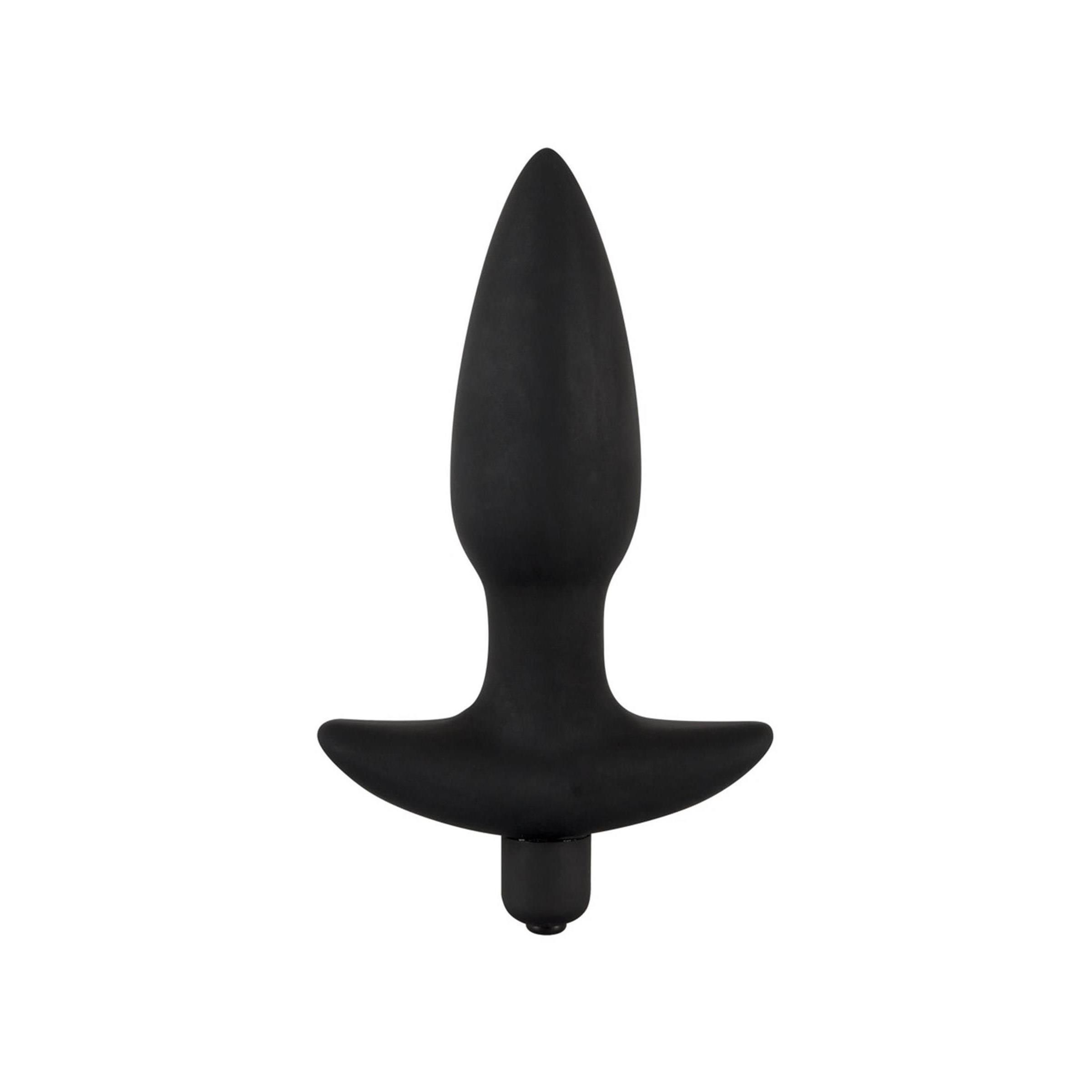 Plug noir en silicone avec une base large.