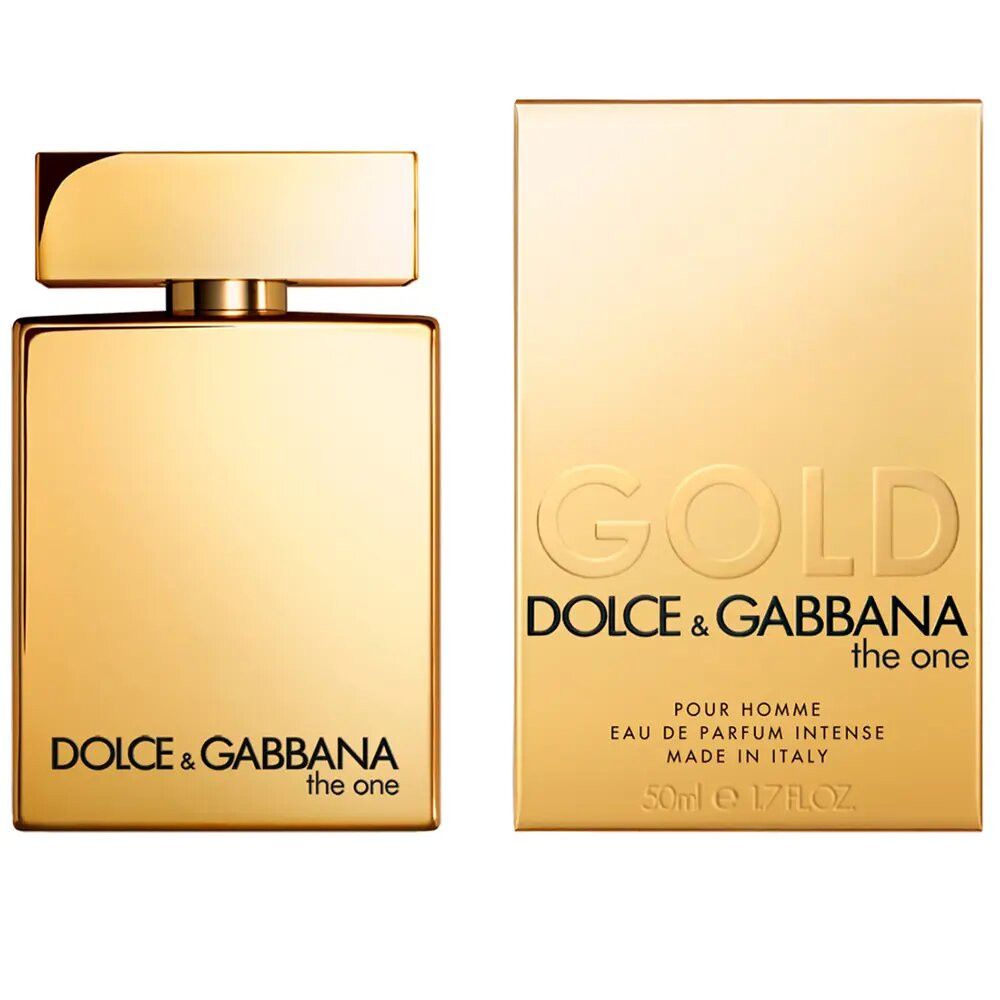 Gouden fles en verpakking. Opschrift: Dolce & Gabbana the one. Eau de Parfum Intense. 50ml.