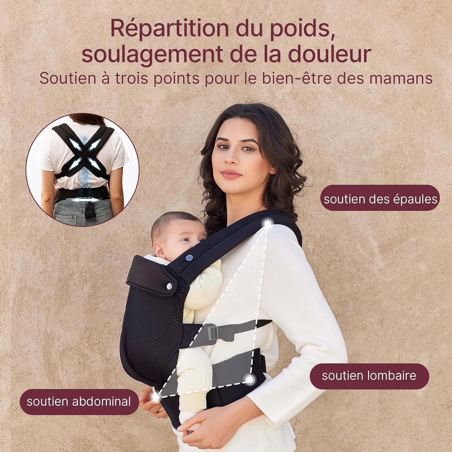 Momcozy Porte-bébé - Léger & Respirant Maille Aérée-Noir