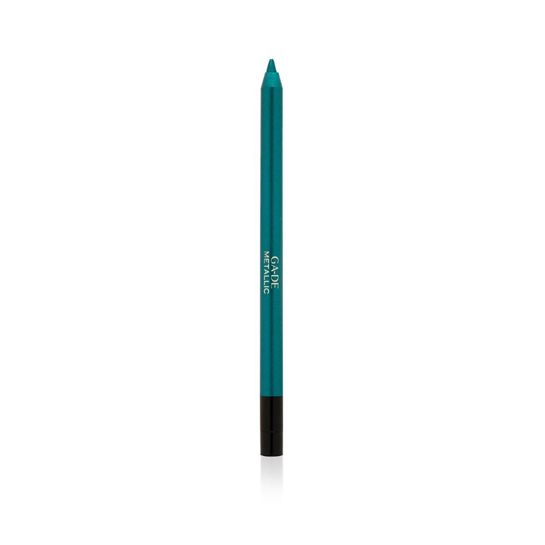 Eyeliner Ga-De Metallic turquoise. Pointe noire. Nom de la marque et du produit sur le crayon.