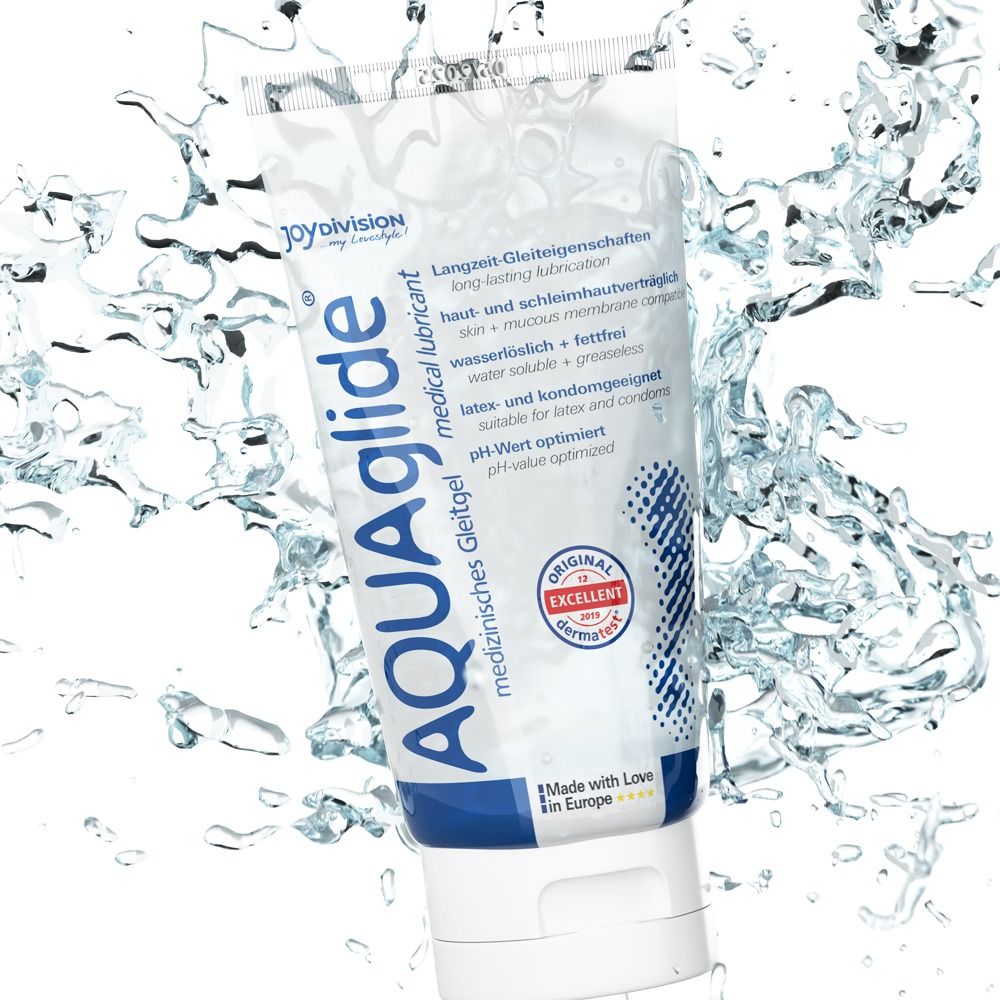 Tube de gel lubrifiant médical AQUAGLIDE. "L'Original". "Made with Love in Germany".