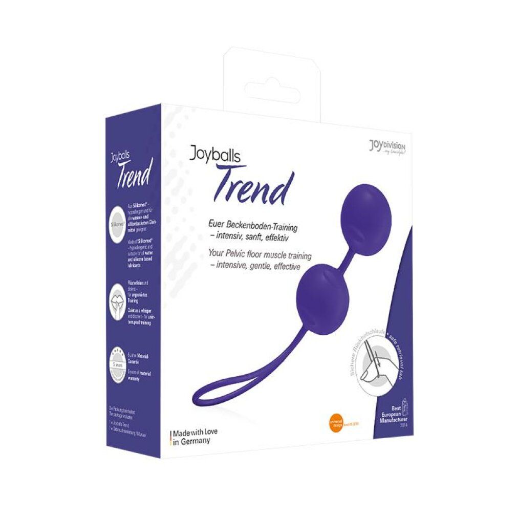 Paarse bekkenbodemtrainers met koord, Joyballs Trend verpakking.
