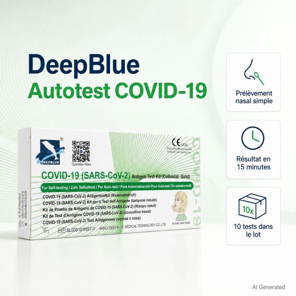 Safecare Bio-Tech Autotest Combiné 3-en-1: COVID-19 + Grippe A/B. Prélèvement nasal, résultat en 15 min.