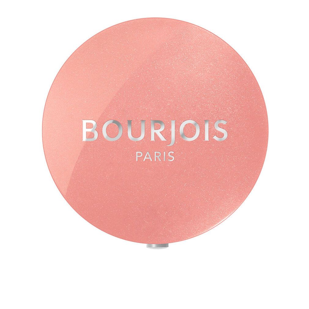 Ronde, roze pot met zilveren tekst BOURJOIS PARIS. Deksel gesloten.