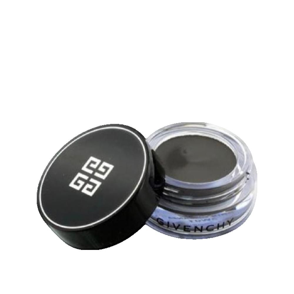 Fard à paupières crème noir dans un pot transparent. Couvercle avec logo Givenchy. Nom du produit Givenchy Ombre Couture.