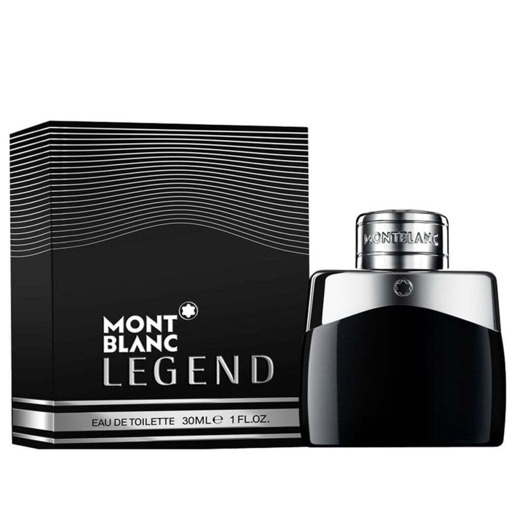 Zwarte flacon en verpakking. Verpakking met MONTBLANC LEGEND-opschrift. Eau de Toilette 30ml.