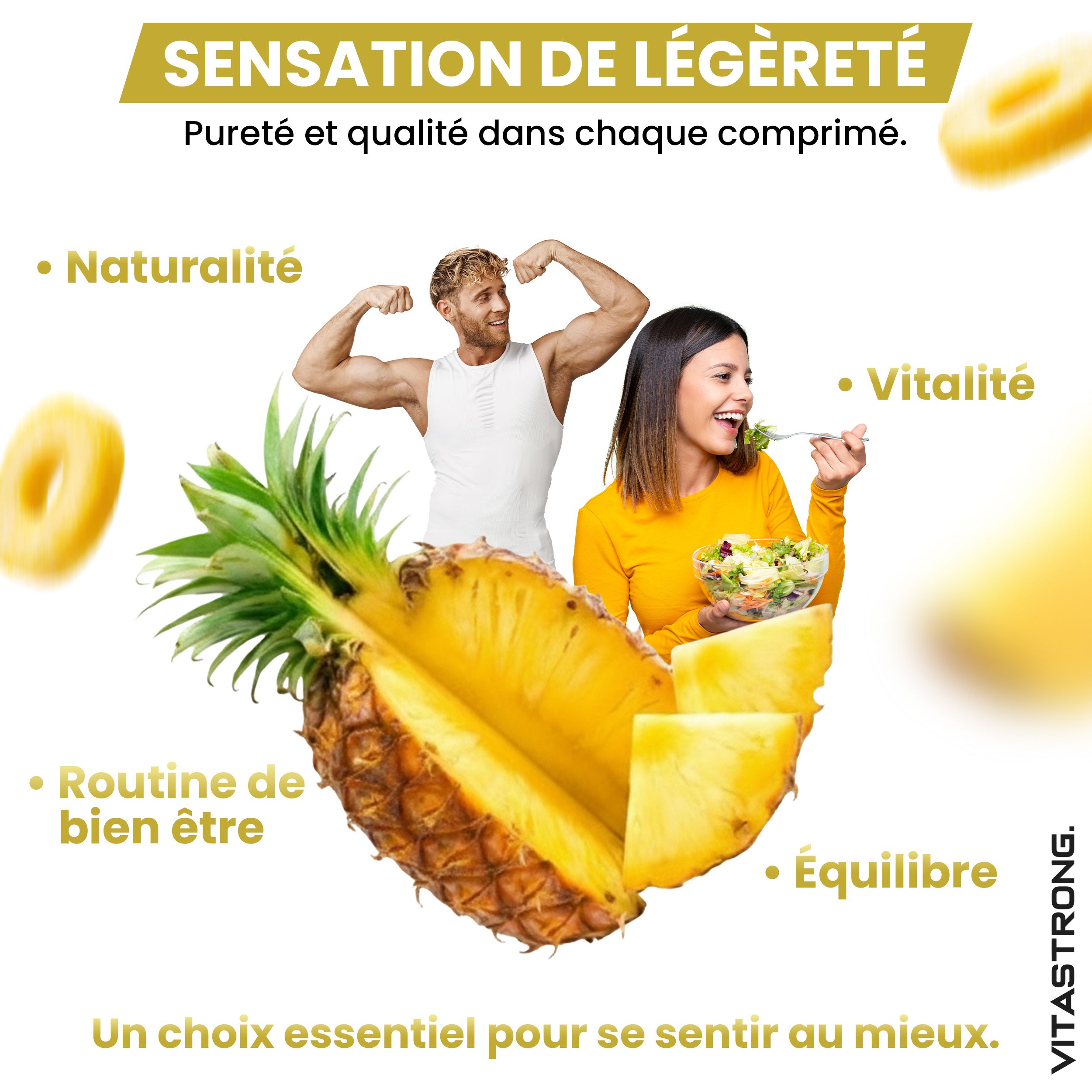 Vitastrong Bromélaïne 5000 GDU – favorise le drainage et aide contre la cellulite