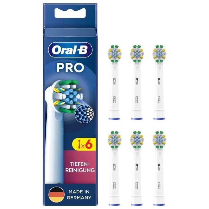Oral-B PRO opzetborstels, 6 stuks, diepe reiniging, wit, Made in Germany.
