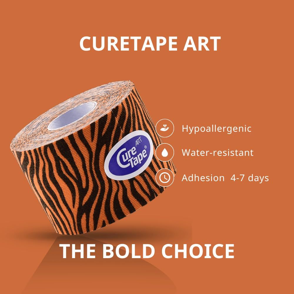 CureTape Art kinesiologie tape rol met tijgerprint. Hypoallergeen, waterbestendig, hechting 4-7 dagen.