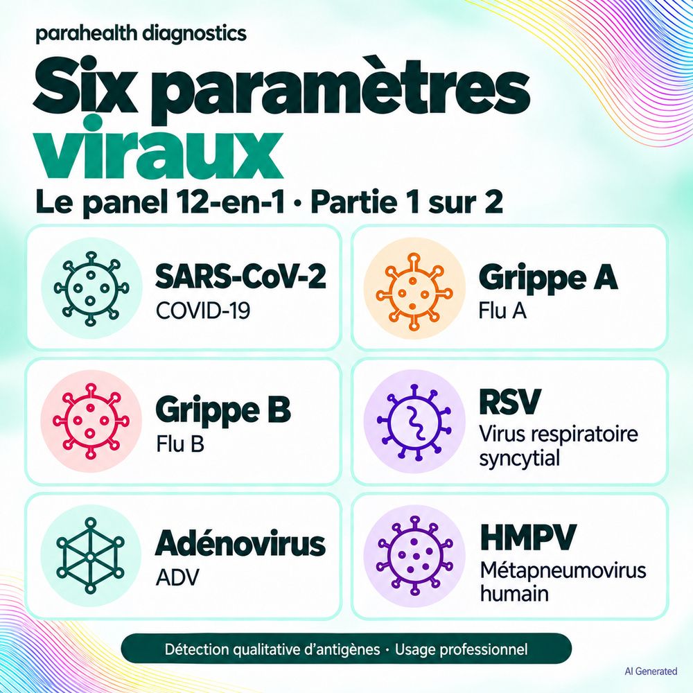 Contenu du set : 1 test Parahealth, 1 masque NANOVIO. Comprend cassette, écouvillon, tampon, notice, sac.