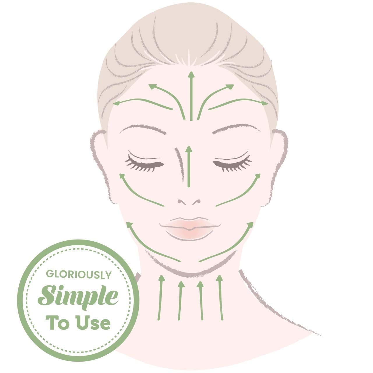 Illustration d'une femme avec des flèches montrant l'utilisation d'un rouleau facial.