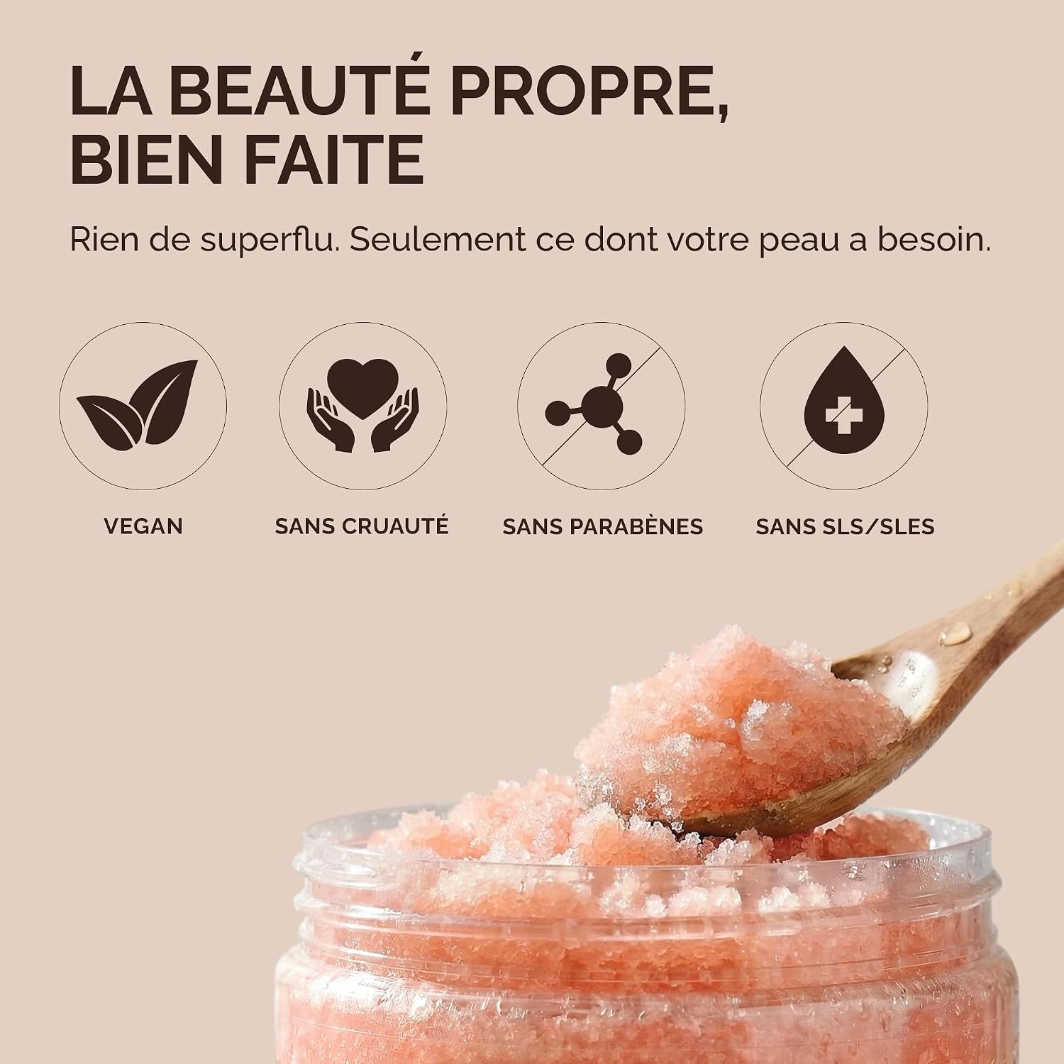 Gommage PraNaturals: Vegan, cruelty-free, sans parabènes, sans SLS/SLES.