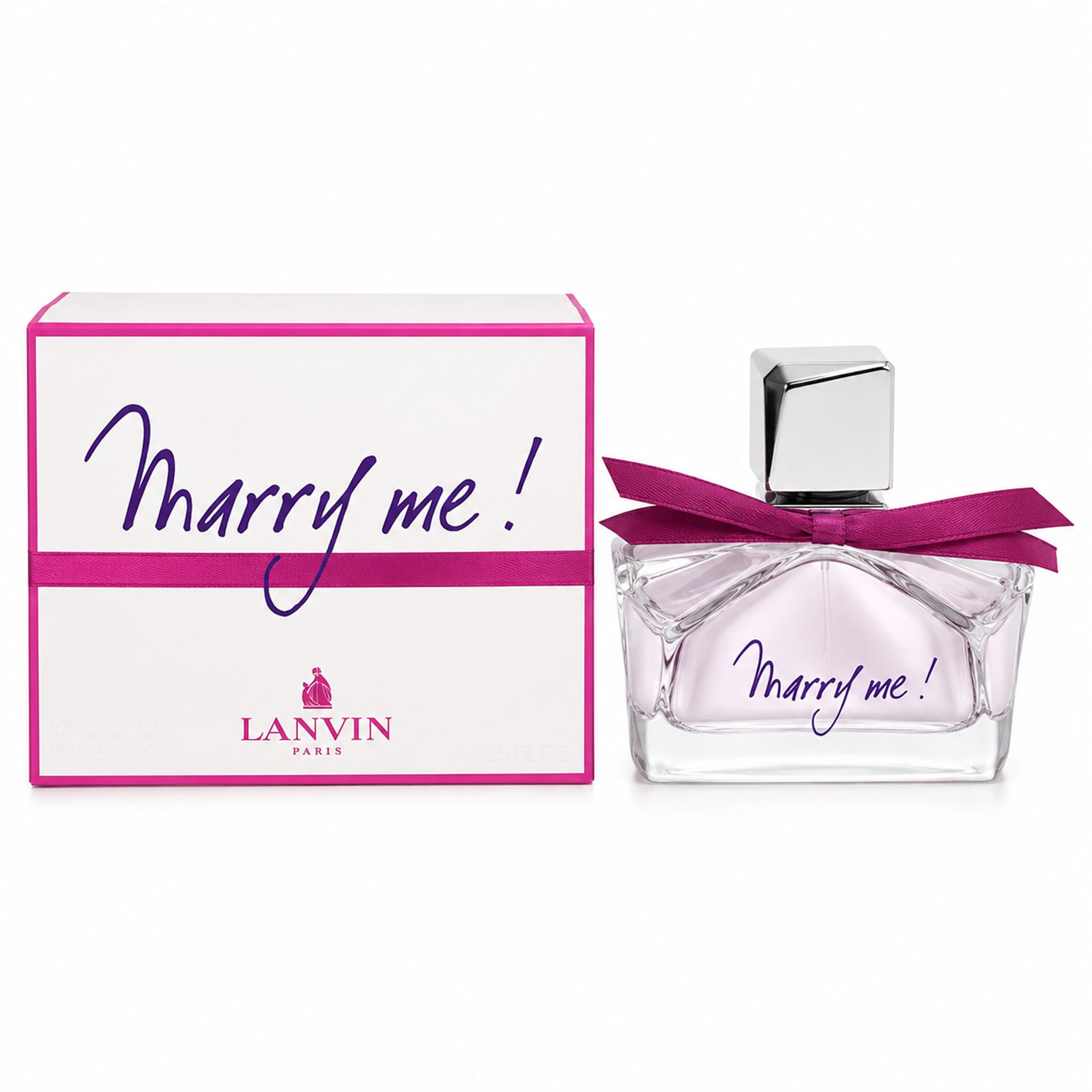 Flacon et emballage Lanvin Marry Me! Eau de Parfum. Flacon avec ruban rose.