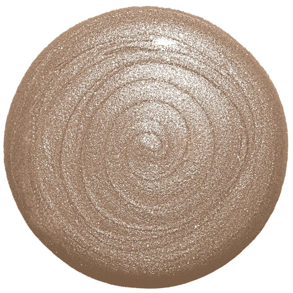 Cirkelvormige, goudkleurige highlighter-swirl. De textuur is glanzend en glinstert. De swirl is spiraalvormig gerangschikt.