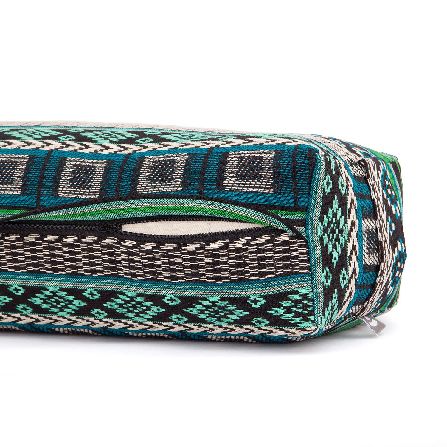 bodhi Collection ETHNO : Salamba (rectangulaire) traversin de yoga, jacquard, noir-blanc-vert