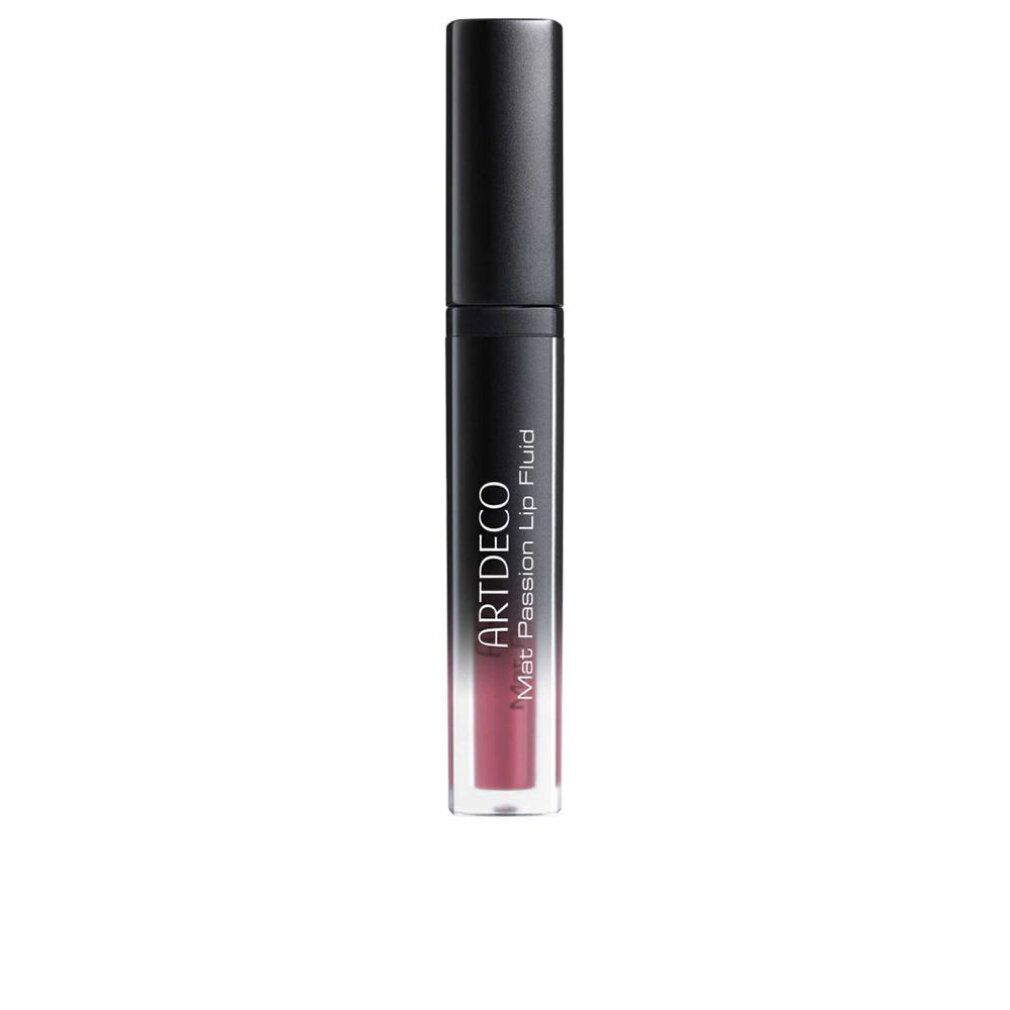 Artdeco Mat Passion Lip Fluid. Zwarte dop, transparante tube. Product staat.