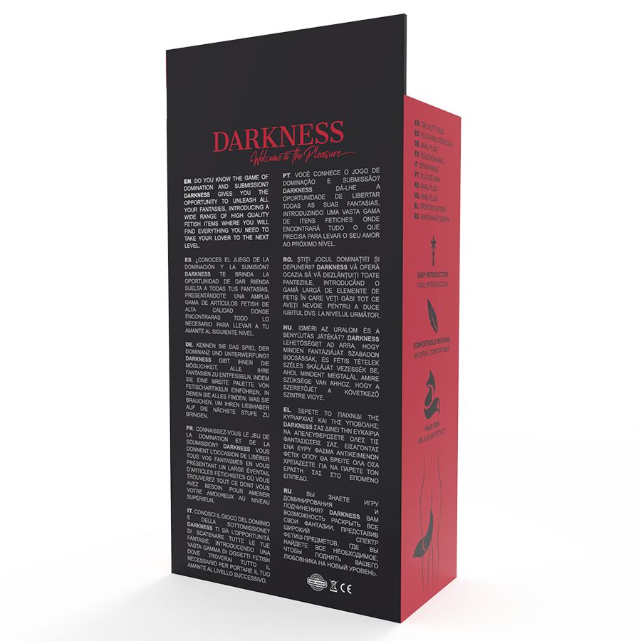 Arrière de l'emballage du produit avec des informations produit multilingues et des icônes de marque.