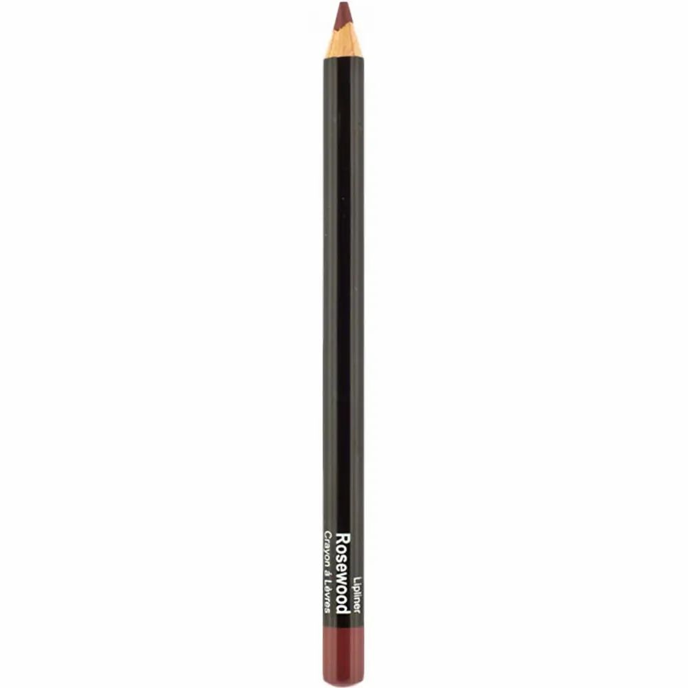 Lipliner Rosewood. Donkerbruin potlood met punt. Opschrift Rosewood en Lip Liner.