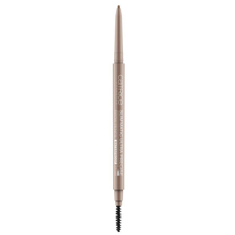 Crayon à sourcils avec mécanisme à vis et brosse. Texte: SLIM'MATIC ULTRA PRECISE, WATERPROOF.
