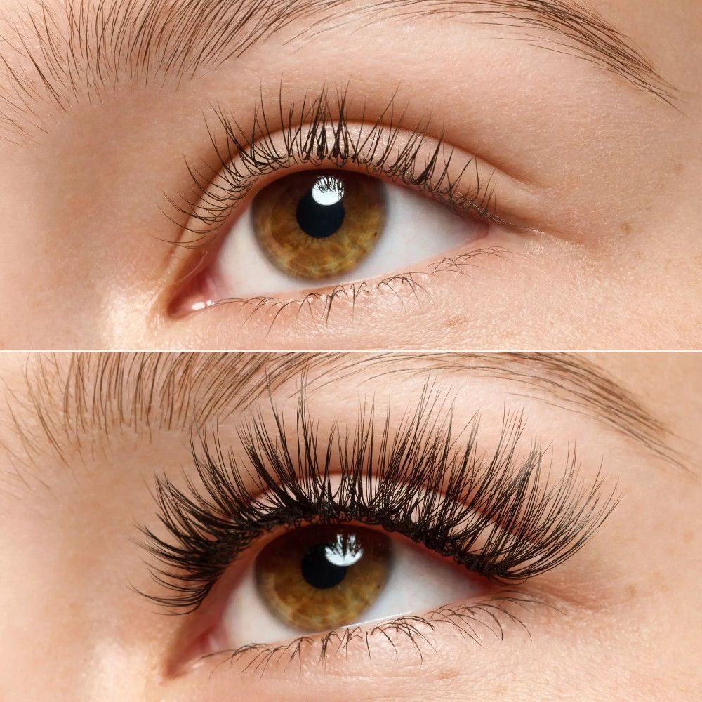 Deux yeux, un avec et un sans faux cils. Les faux cils sont plus longs et plus fournis.