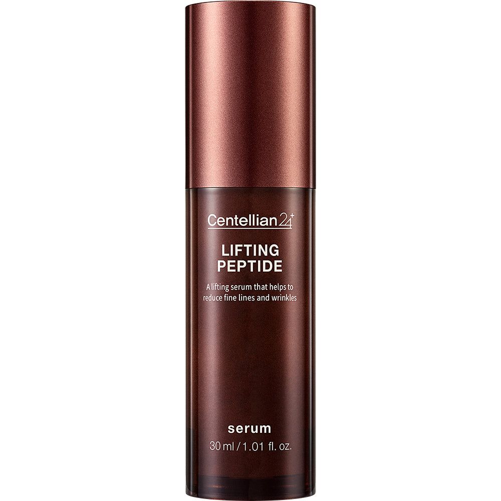 Flacon de Centellian24 Lifting Peptide Serum, 30 ml. Verre brun foncé avec pompe couleur cuivre.