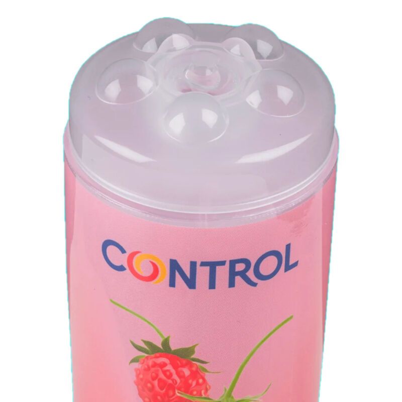 Gel de massage Control Wild Berries, flacon de 200ml avec motif fraise.
