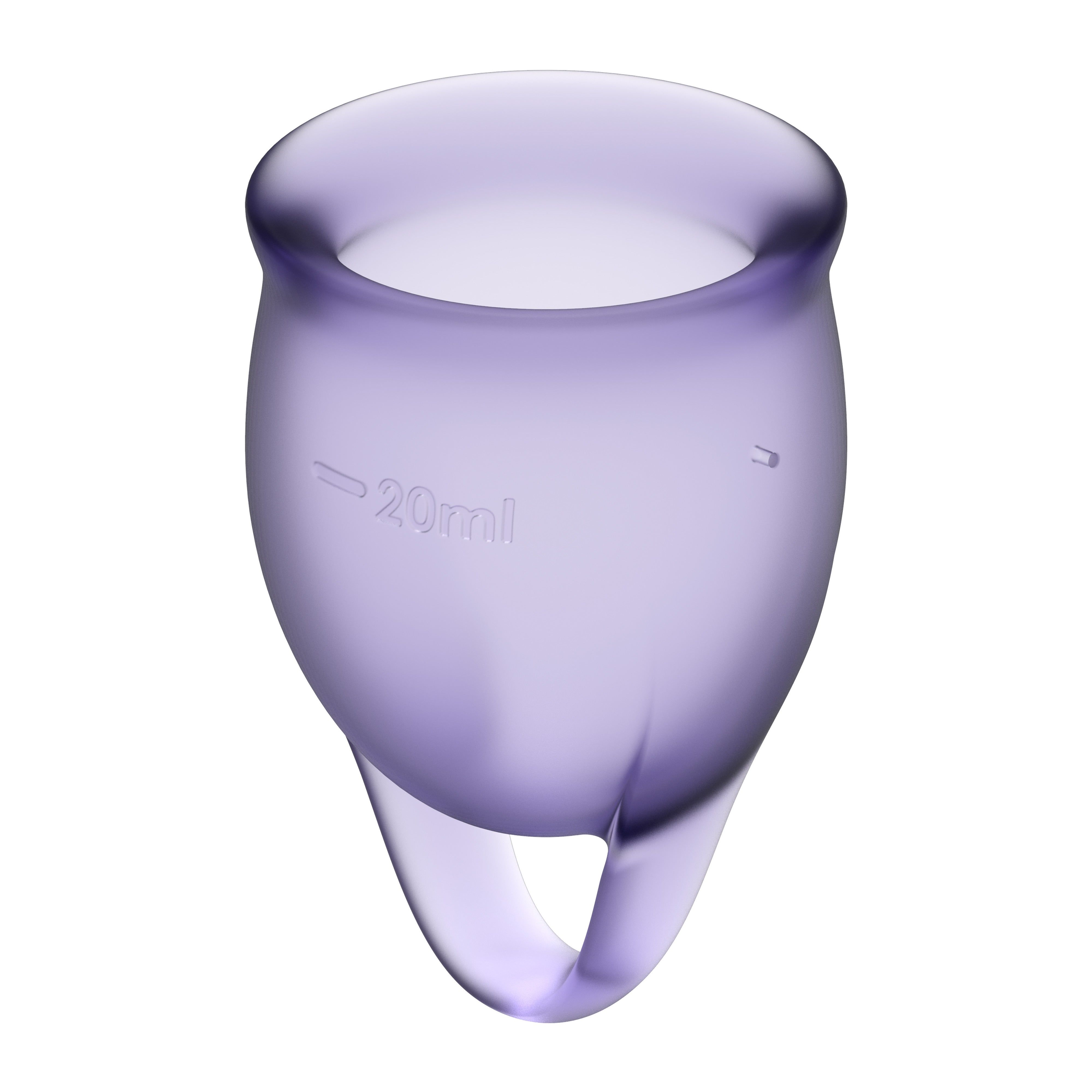 Coupe menstruelle violette avec marquage 20ml. Avec anneau en bas.