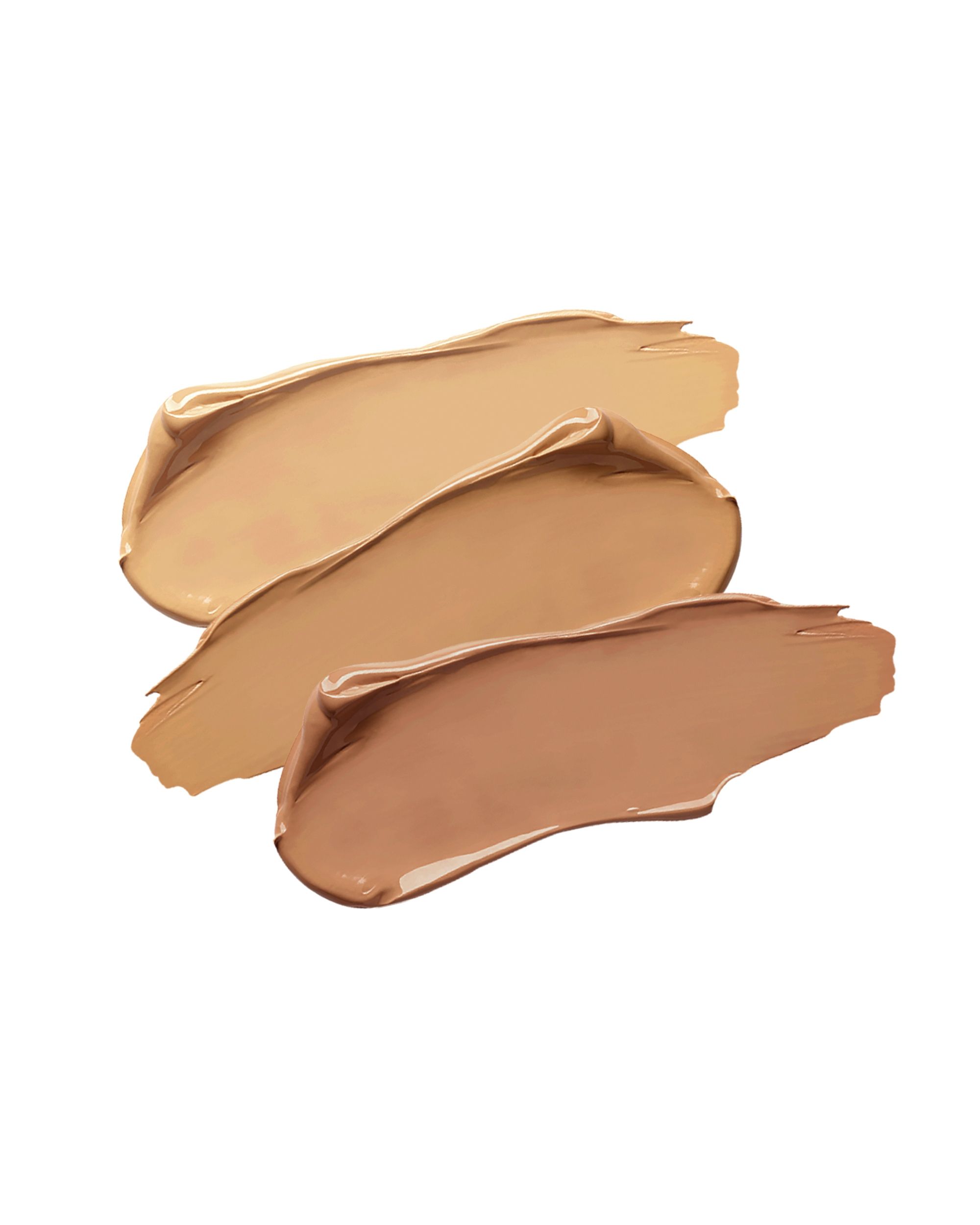 Drie concealer swatches. Lichte, medium en donkere tinten. Crèmige textuur.
