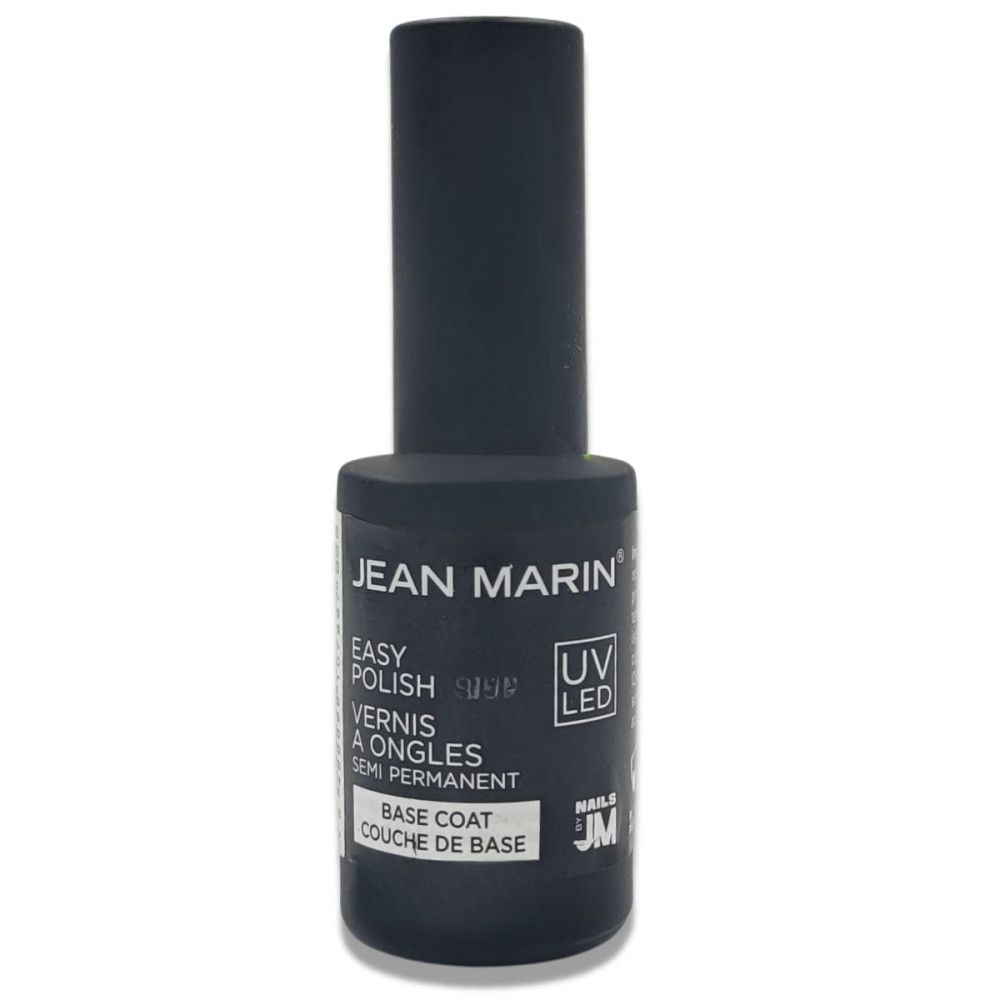 Flacon noir avec texte JEAN MARIN, EASY POLISH, UV LED et BASE COAT. Vernis à ongles semi-permanent.