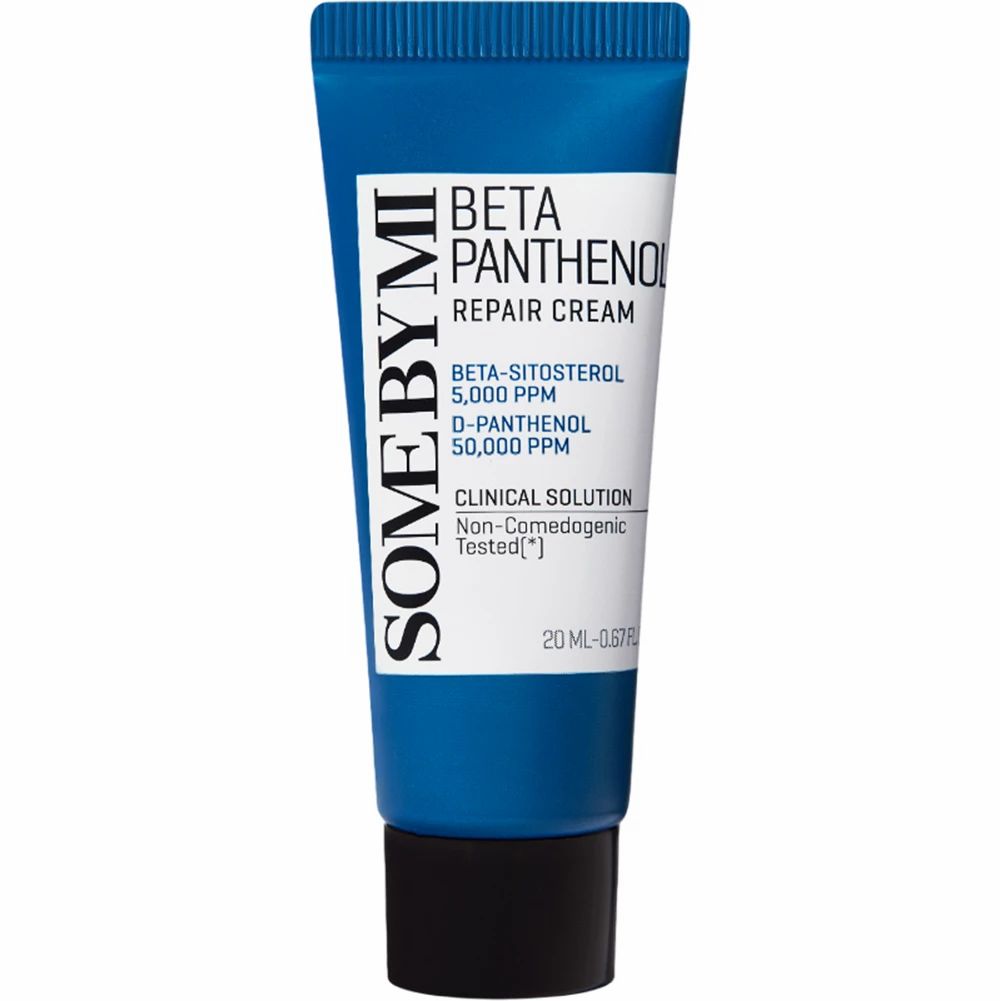 Tube bleue SOME BY MI Beta Panthenol Repair Cream. Ingrédients : Beta-Sitosterol, D-Panthénol. Contenance : 20 ml.