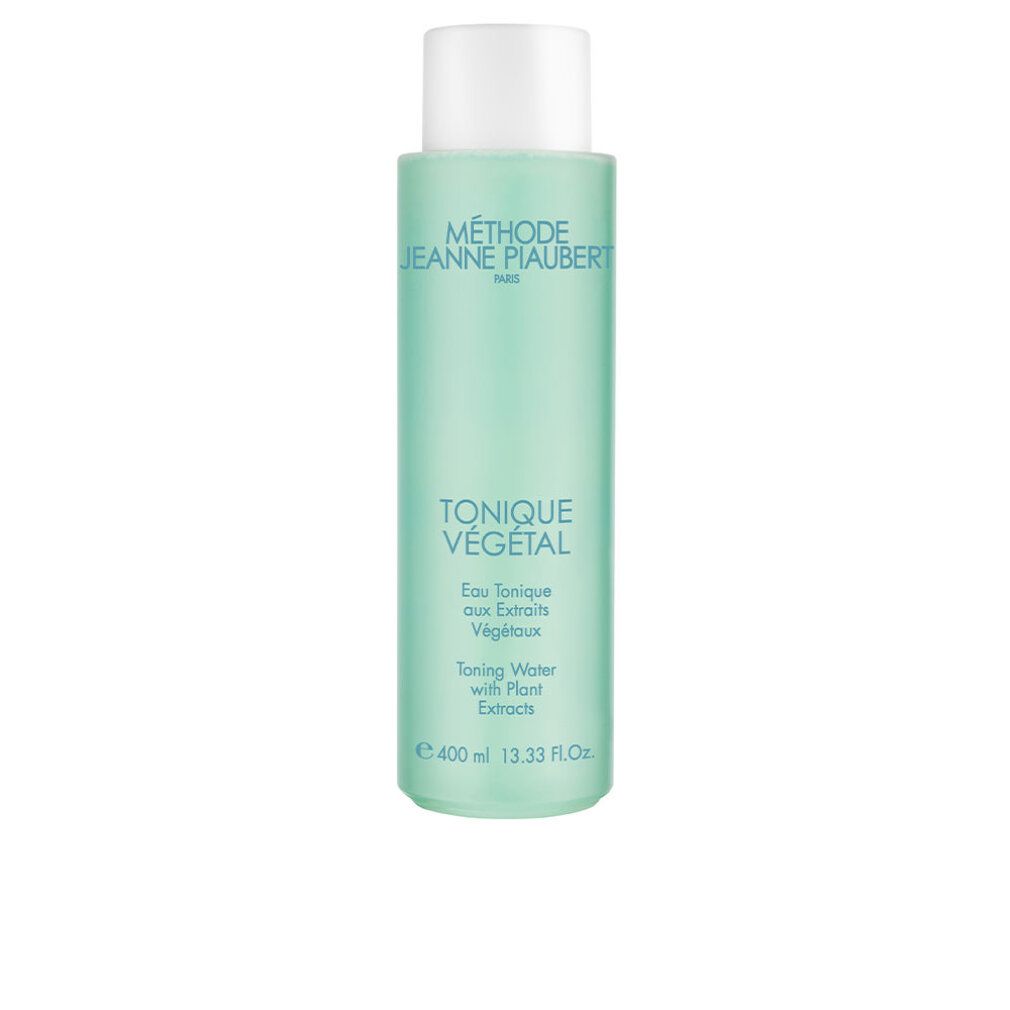 Jeanne Piaubert Toner Végétal sans alcool : Flacon de liquide clair, vert translucide, bouchon blanc.