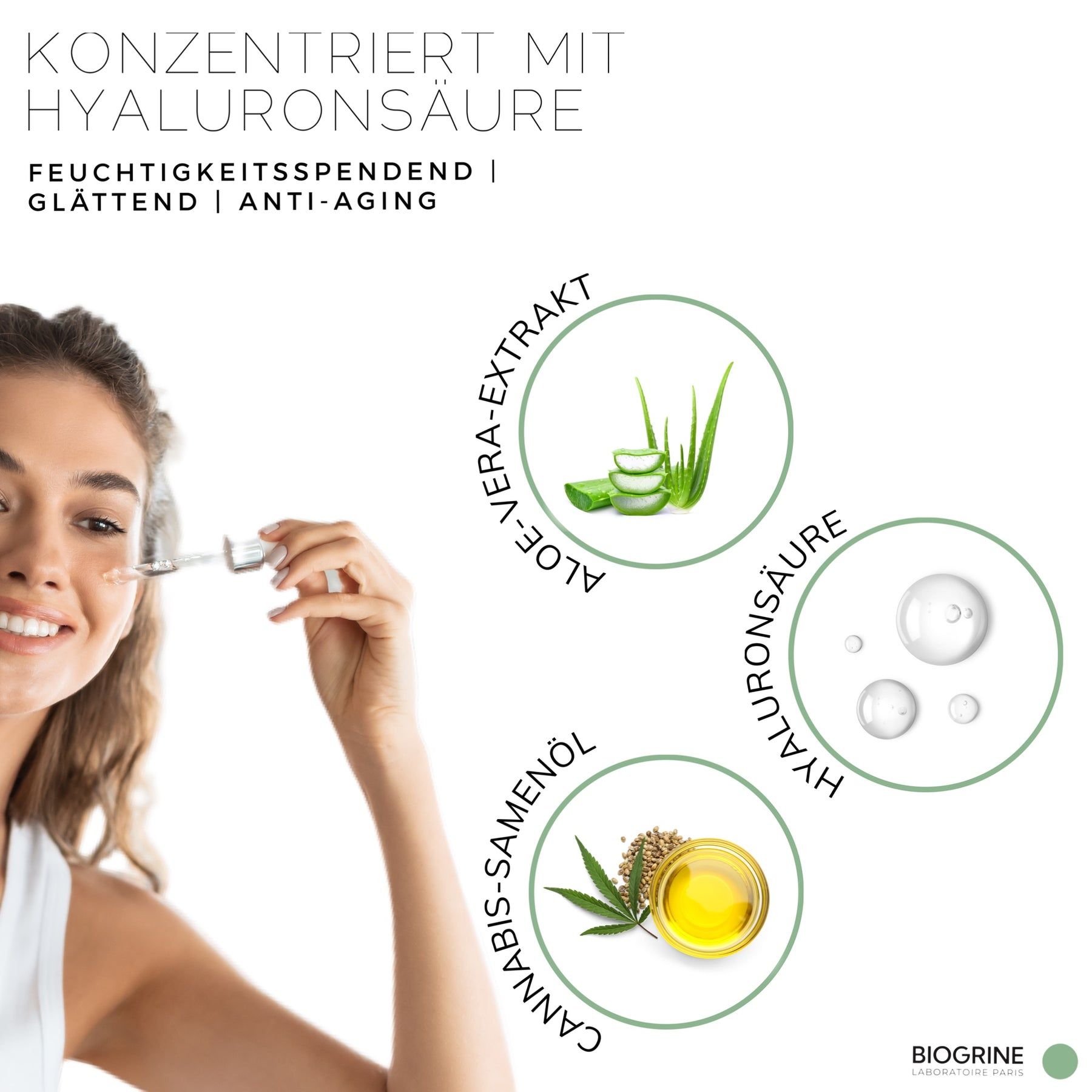 BIOGRINE "SÉRUM INTENSE" – Sérum CBD & Acide Hyaluronique, régénérant et antioxydant au thé vert