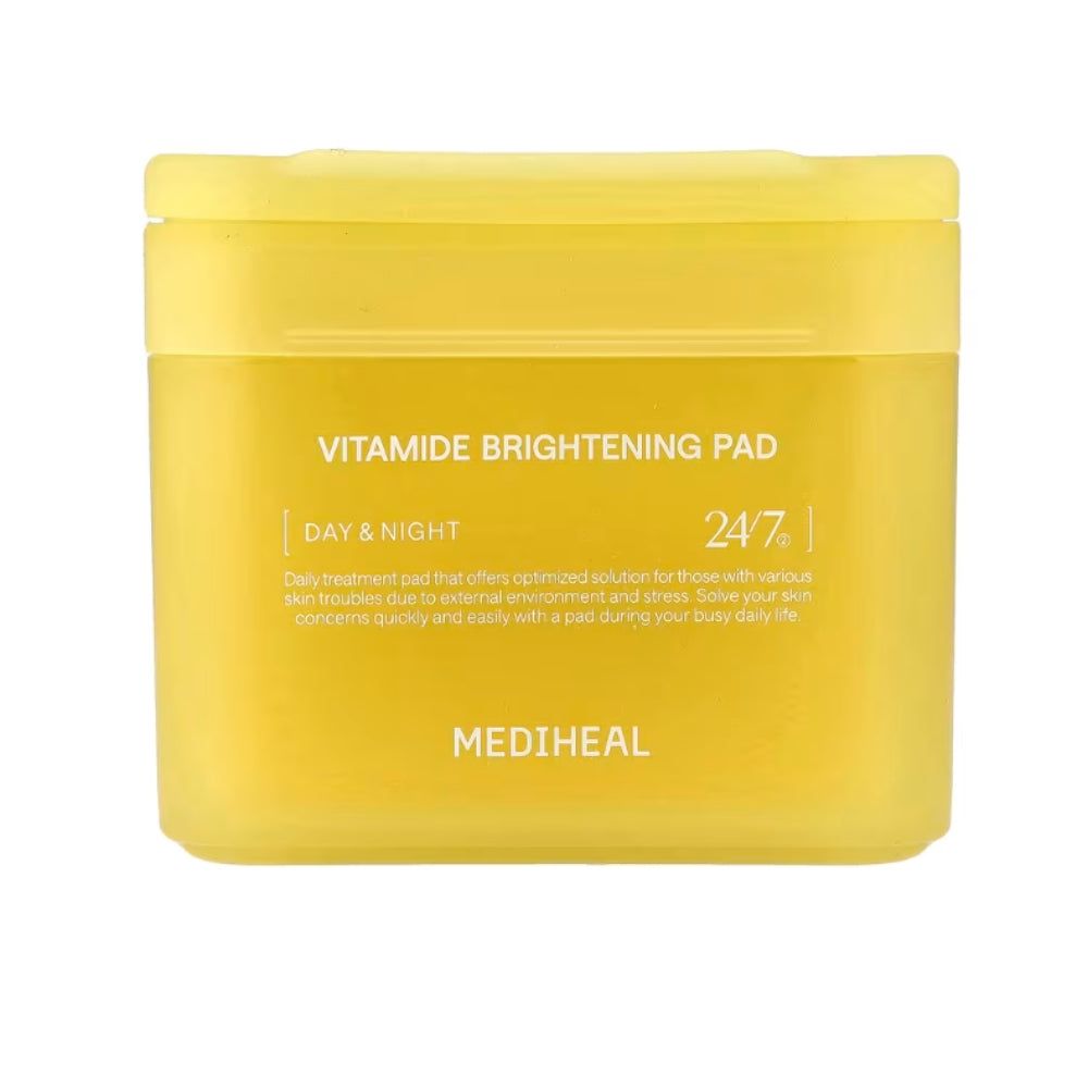 Un seul récipient jaune avec l'inscription MEDIHEAL Vitamide Brightening Pad.
