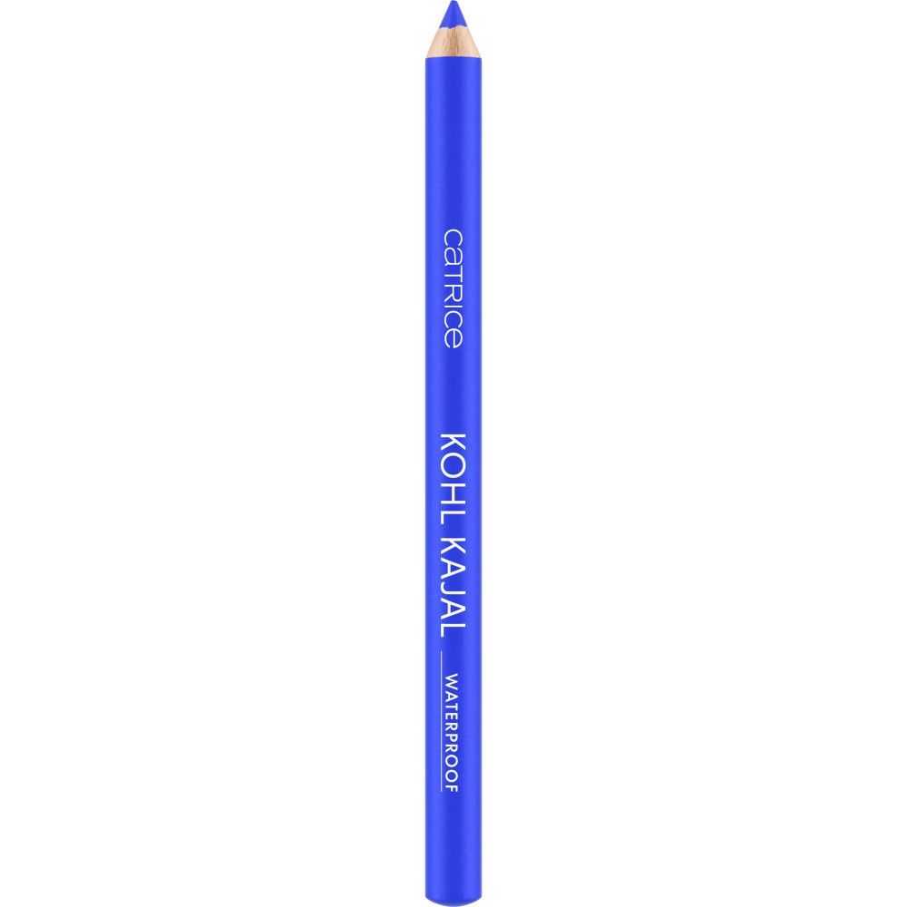 Crayon khôl bleu. Inscription: Catrice, Kohl Kajal, Waterproof. Forme cylindrique, couleur bleue.