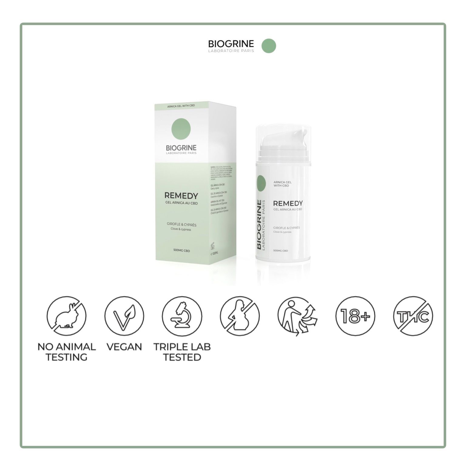 BIOGRINE "REMEDY" Arnica Gel met Biologische CBD, Kruidnagel & Cipres