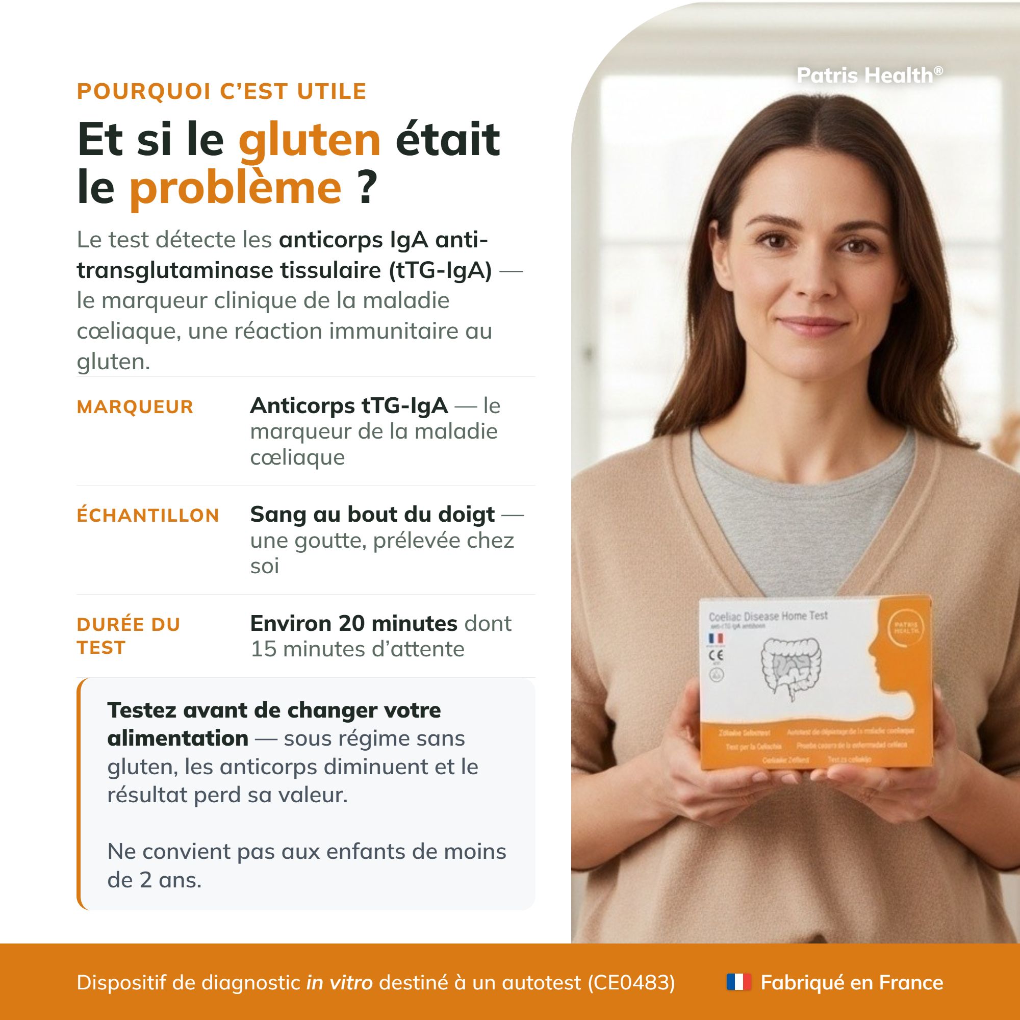 Page française : Pourquoi le gluten est-il un problème et le test de dépistage de la maladie cœliaque.