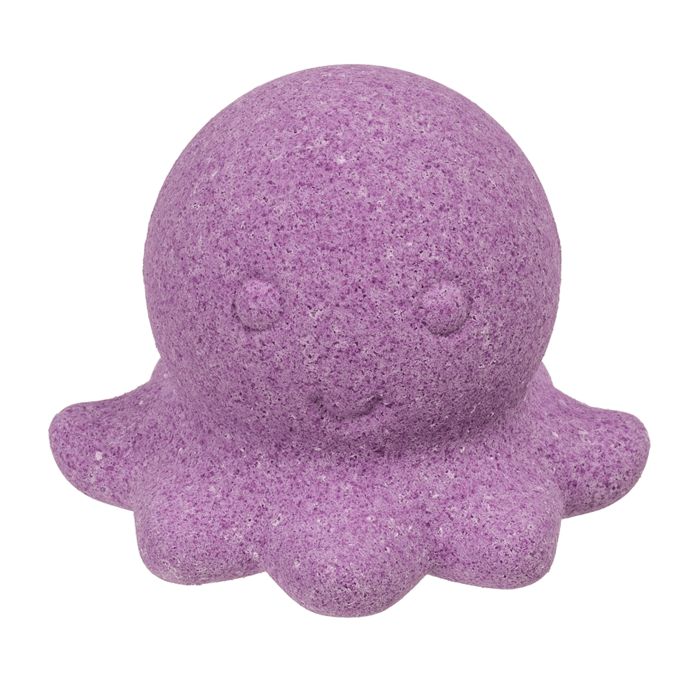 Paarse octopus badbruisbal. Bal met tentakels en gezicht. Glitterdeeltjes op het oppervlak.