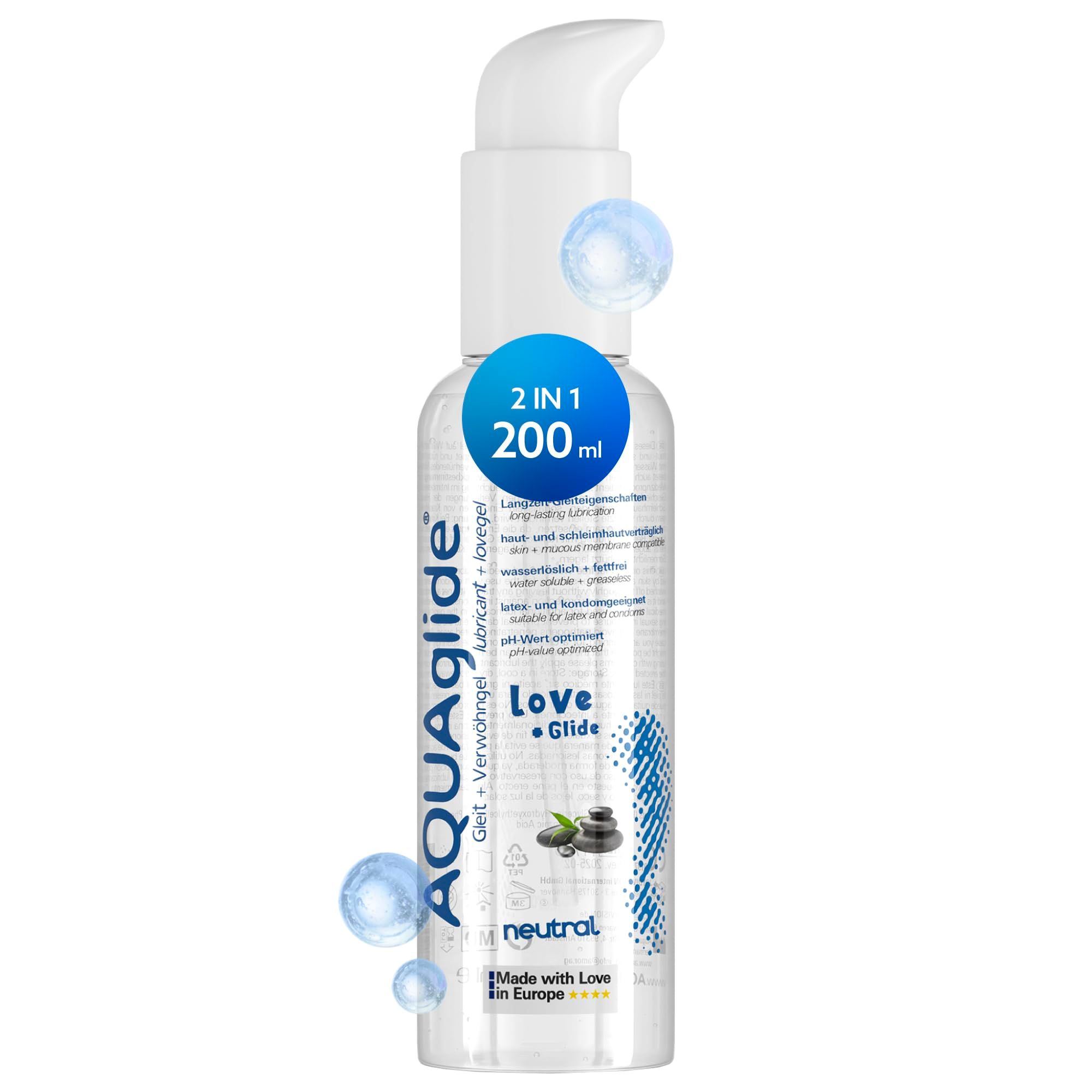 Gel lubrifiant AquaGlige Neutre dans un flacon transparent avec pompe. 200ml.