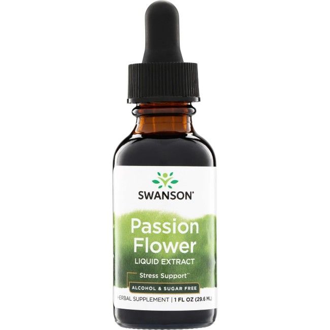 Extrait liquide de passiflore Swanson, flacon de 1 oz avec compte-gouttes.
