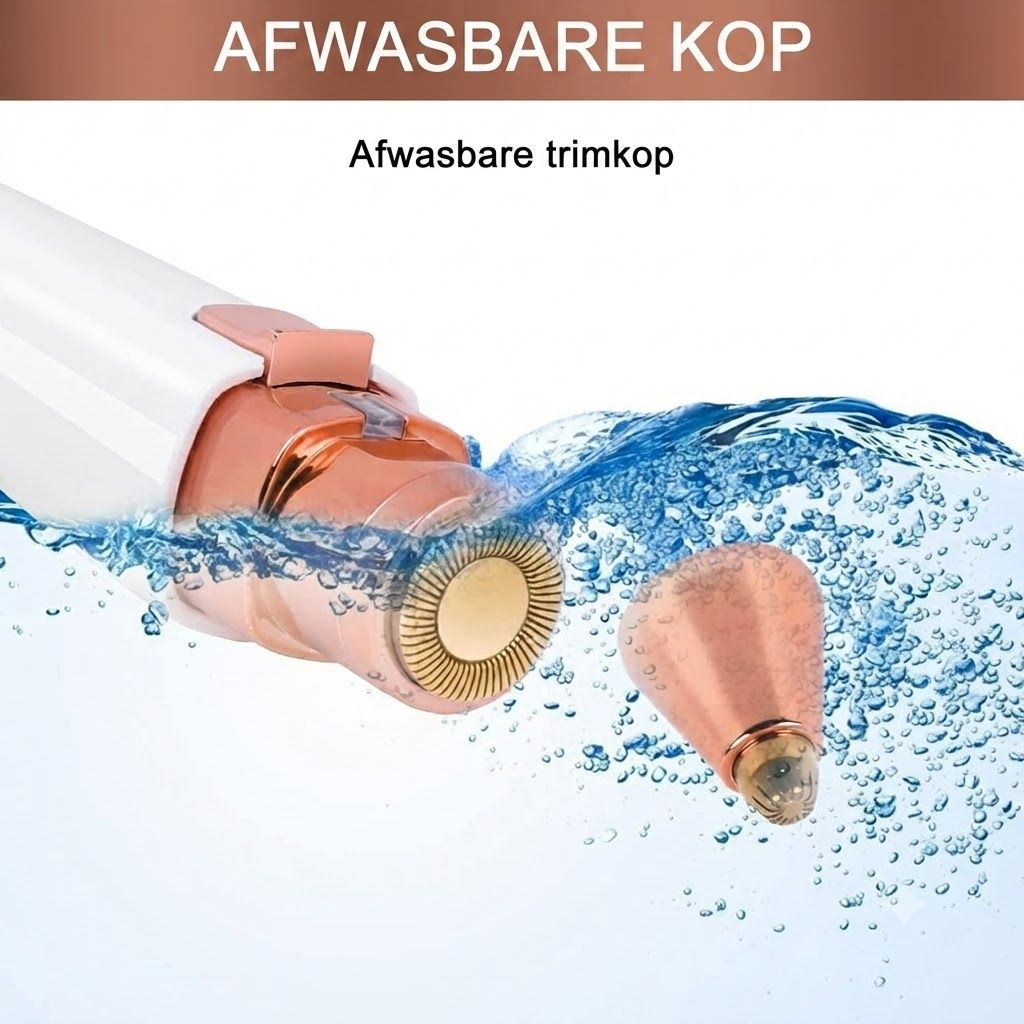 Afneembare trimmerkop in roségoud, wordt onder water schoongemaakt.