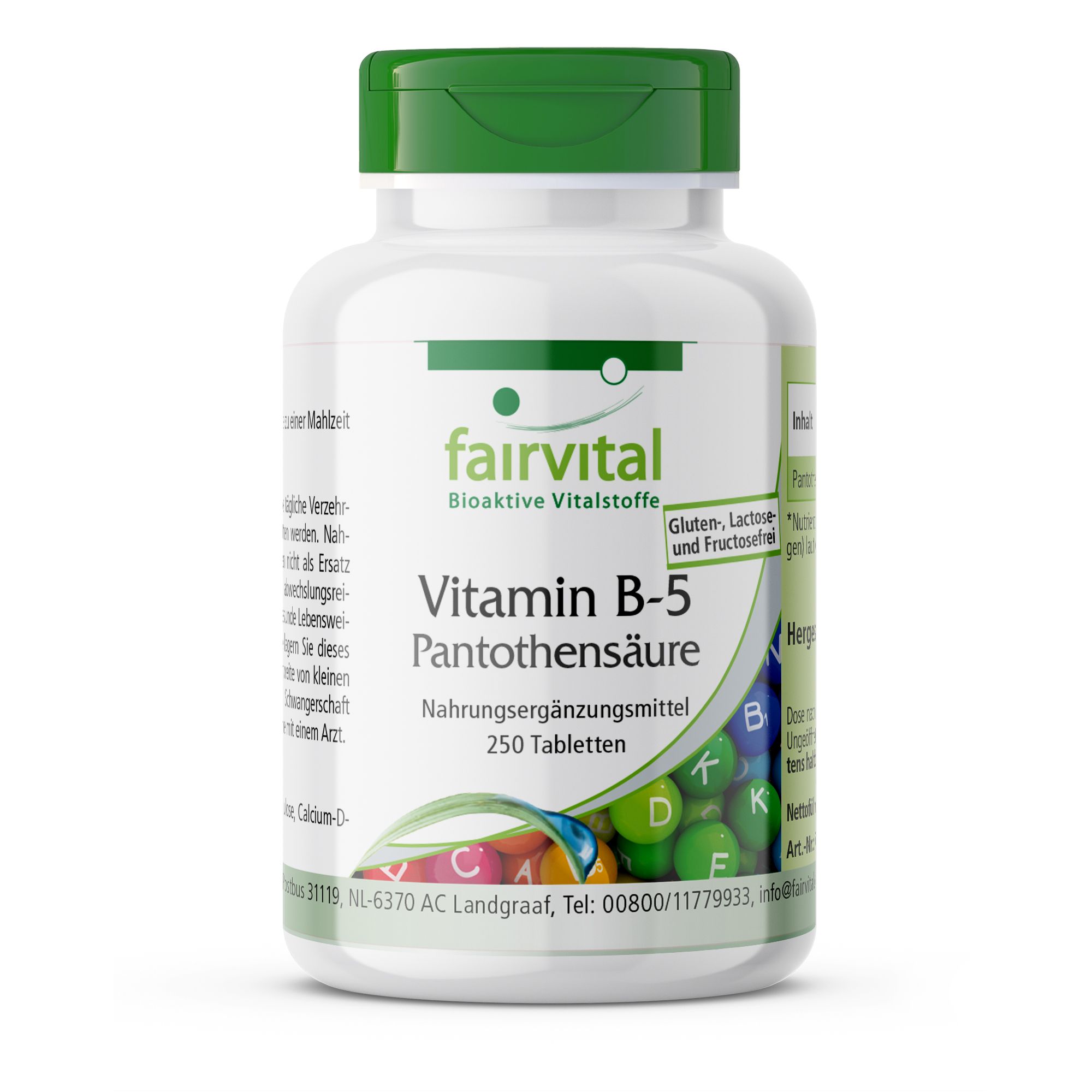 Fairvital Vitamine B-5 Acide pantothénique complément alimentaire, 250 comprimés.