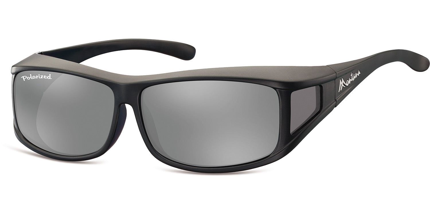 Zwarte Montana Eyewear Cairo zonnebril met grijze glazen. Gepolariseerd. Zijbescherming. Merklogo.
